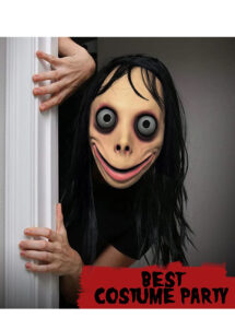 masque momo challenge, masque Momo avec cheveux, masque halloween