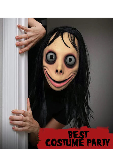 masque momo challenge, masque Momo avec cheveux, masque halloween, Masque Momo Challenge, en Latex