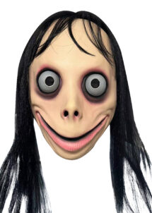 masque momo challenge, masque Momo avec cheveux, masque halloween