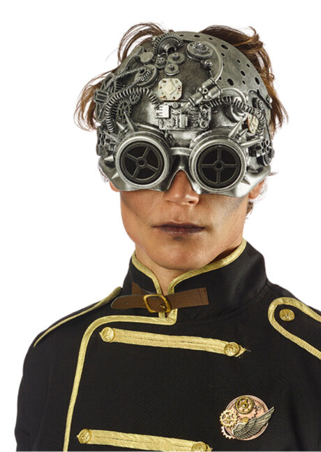 masque steampunk, masque halloween, masque avec lunettes, Masque Steampunk Argent, avec LED