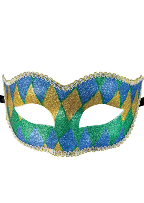 masque vénitien, loup vénitien, masque carnaval de venise, Arlequin Paillettes, Bleu et Vert, Vénitien