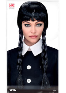 perruque mercredi Addams, perruque tresses noires, perruque Halloween