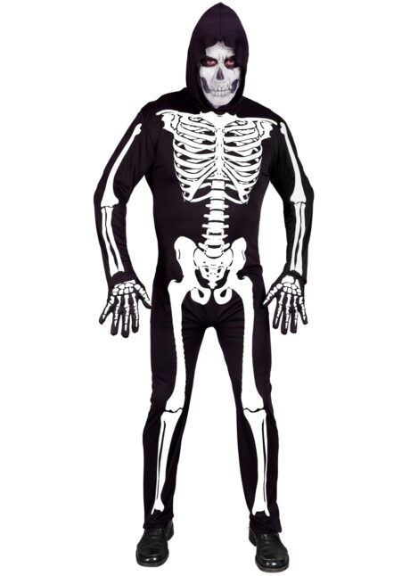 costume squelette, déguisement squelette adulte, déguisement squelette halloween, Déguisement Squelette à Capuche, Ossements Fluo