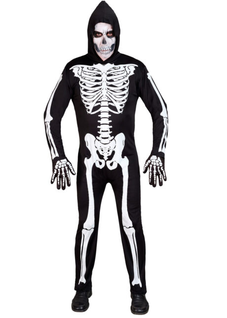 costume squelette, déguisement squelette adulte, déguisement squelette halloween, Déguisement Squelette à Capuche, Ossements Fluo
