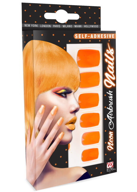 faux ongles oranges, faux ongles fluo, faux ongles années 80, Faux Ongles Oranges Néon, Adhésifs