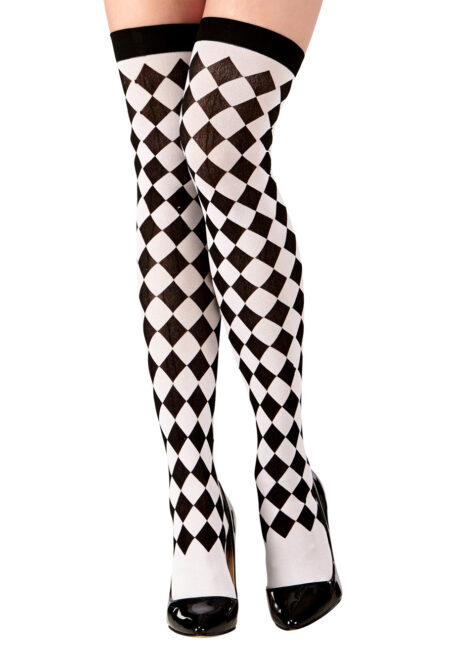 chaussettes arlequin, bas arlequins, collants arlequins, Chaussettes Hautes Arlequin, Losanges Noirs et Blancs