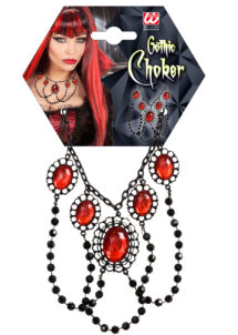 collier gothique, collier vampire, collier diablesse, bijoux halloween, collier halloween, Collier Choker Gothique avec Pierres Rouges
