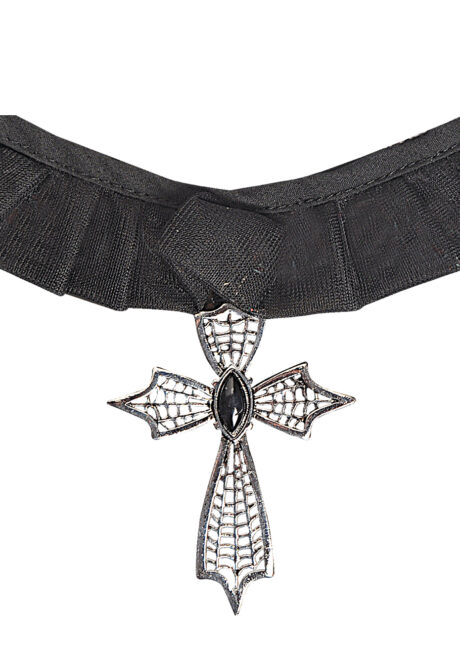 collier halloween, collier tour de cou, collier croix, Collier Choker, Ruban Noir et Croix Métal