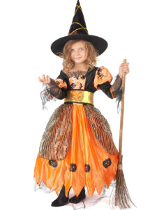 déguisement sorcière enfant, costume de sorcière halloween, déguisement halloween fille, Déguisement de Sorcière Orange, Fille