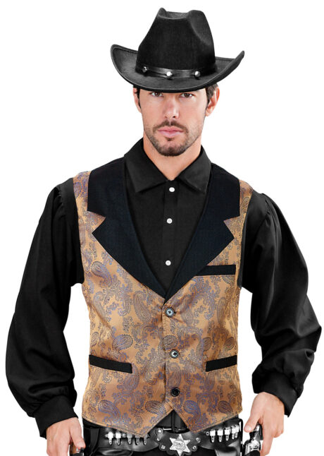 gilet pour homme, gilet steampunk, gilet cowboy, Gilet Vintage Jacquard Ocre, Multi-personnages