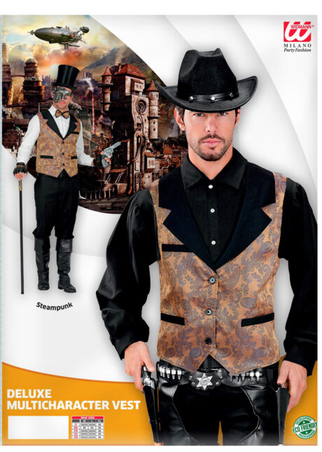 gilet pour homme, gilet steampunk, gilet cowboy, Gilet Vintage Jacquard Ocre, Multi-personnages