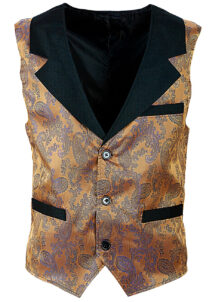 gilet pour homme, gilet steampunk, gilet cowboy, Gilet Vintage Jacquard Ocre, Multi-personnages