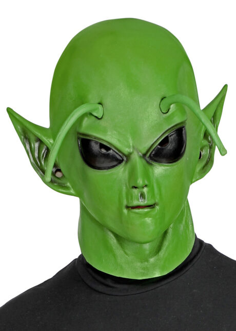 masque alien, masque d'alien, accessoire déguisement alien, masques halloween, masque halloween latex, masque futuriste, déguisement futuriste alien, masque de martien, Masque Alien Vert avec Antennes, en Latex