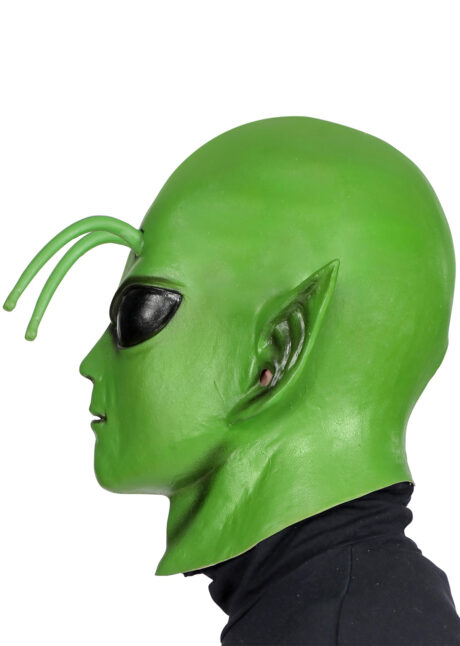 masque alien, masque d'alien, accessoire déguisement alien, masques halloween, masque halloween latex, masque futuriste, déguisement futuriste alien, masque de martien, Masque Alien Vert avec Antennes, en Latex