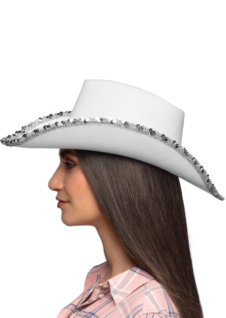 chapeau cowboy blanc, chapeau cowboy paillettes, Chapeau de Cowboy Girls Party, Blanc