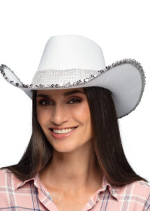 chapeau cowboy blanc, chapeau cowboy paillettes, Chapeau de Cowboy Girls Party, Blanc