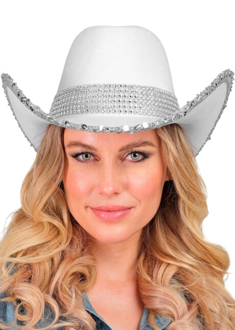 chapeau cowboy blanc, chapeau cowboy paillettes, Chapeau de Cowboy Girls Party, Blanc