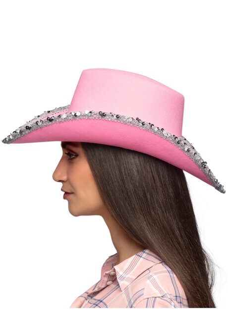 CHAPEAU-COWBOY-ROSE-PAILLETTES-01438-3, Chapeau de Cowboy Girls Party, Rose