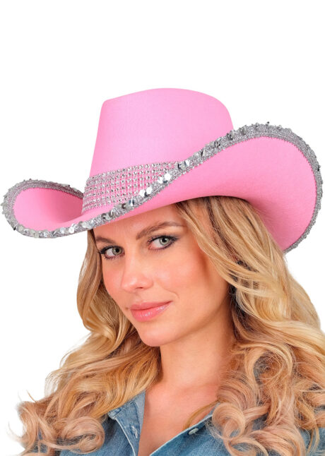 chapeau cowboy rose, chapeau cowboy paillettes, Chapeau de Cowboy Girls Party, Rose