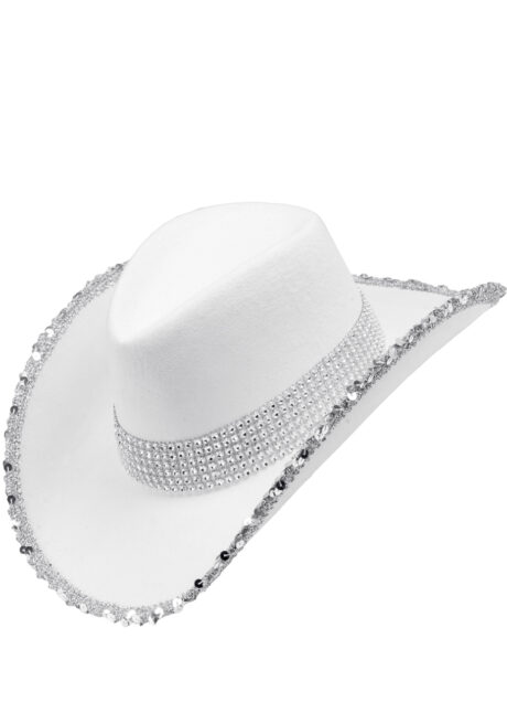 chapeau cowboy blanc, chapeau cowboy paillettes, Chapeau de Cowboy Girls Party, Blanc