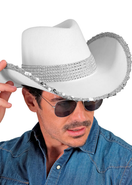 chapeau cowboy blanc, chapeau cowboy paillettes, Chapeau de Cowboy Girls Party, Blanc
