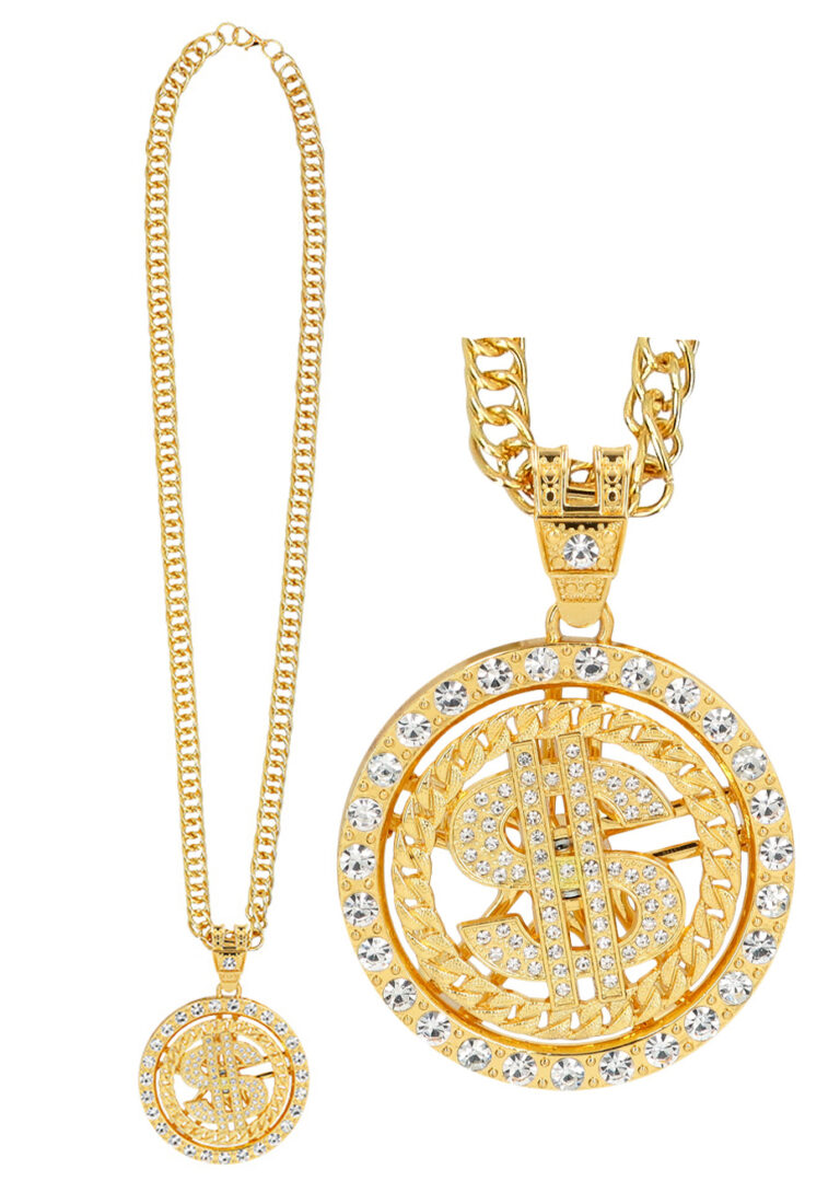 Collier dollars 24 cm XL doré adulte Collier dollars 24 cm XL doré adulte