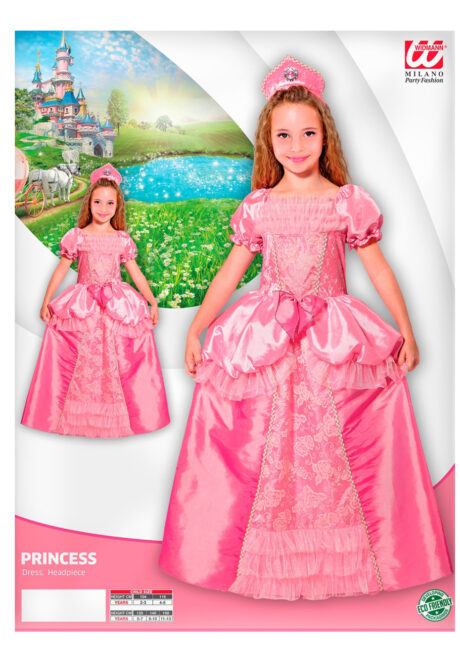 DEGUISEMENT-PRINCESSE-ROSE-0757-2, Déguisement de Princesse Rose avec Coiffe, Fille