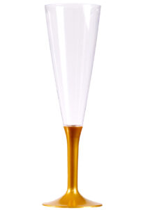 flûtes à champagne, flutes en plastique, vaisselle en plastique, verres en plastique, flutes jetables, Verres à Champagne, Flûtes à Pied Doré, 150 ml, x 10