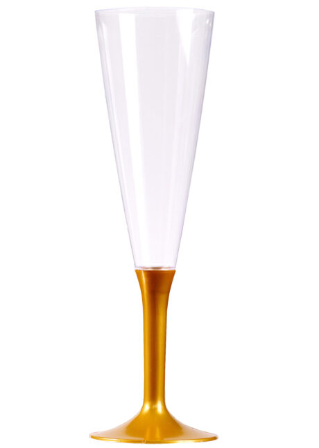 flûtes à champagne, flutes en plastique, vaisselle en plastique, verres en plastique, flutes jetables, Verres à Champagne, Flûtes à Pied Doré, 150 ml, x 10