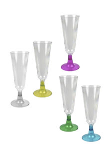 flûtes à champagne, flutes en plastique, vaisselle en plastique, verres en plastique, flutes jetables, Verres à Champagne, Flûtes à Pied Coloré, 16 cm, x 6