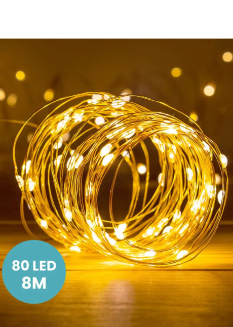 guirlande led, guirlande de noël, guirlande micro led, guirlande led blanc chaud, Guirlande 80 Micro LED Fil Doré, Blanc Chaud, 8 m