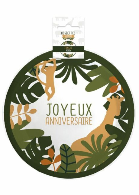 ASSIETTES ANNIVERSAIRE, anniversaire thème jungle, Assiettes Anniversaire Jungle – 23 cm
