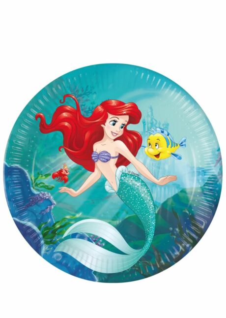 vaisselle Disney, assiettes Disney, Assiettes la Petite Sirène, Assiettes Anniversaire La Petite Sirène Disney – Ariel – 23 cm