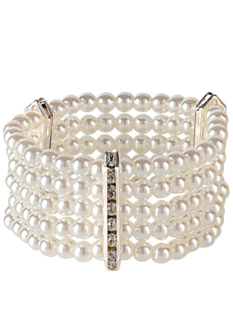 collier de perles, bracelet perles, bijoux cabaret, bijoux Gatsby, bijous annes 20, Bracelet de Perles 5 rangs + Strass