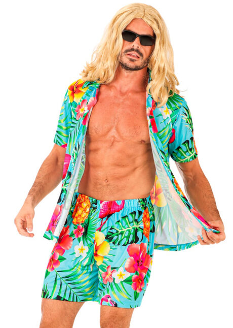 déguisement Hawaï, chemise hawaïenne, déguisement tropical homme, Chemise Hawaïenne et Tropicale, Flamant, + Short Assorti