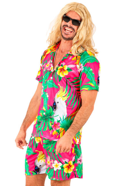 déguisement Hawaï, chemise hawaïenne, déguisement tropical homme, Chemise Hawaïenne et Tropicale, Cacatoes, + Short Assorti
