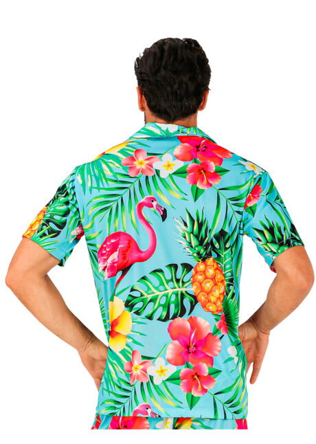 chemise hawaïenne, déguisement Hawaï, thème tropiques, chemise à fleurs, Chemise Hawaï et Tropiques, Flamant