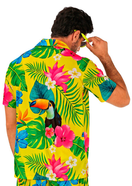 chemise hawaïenne, déguisement Hawaï, thème tropiques, chemise à fleurs, Chemise Hawaï et Tropiques, Toucan