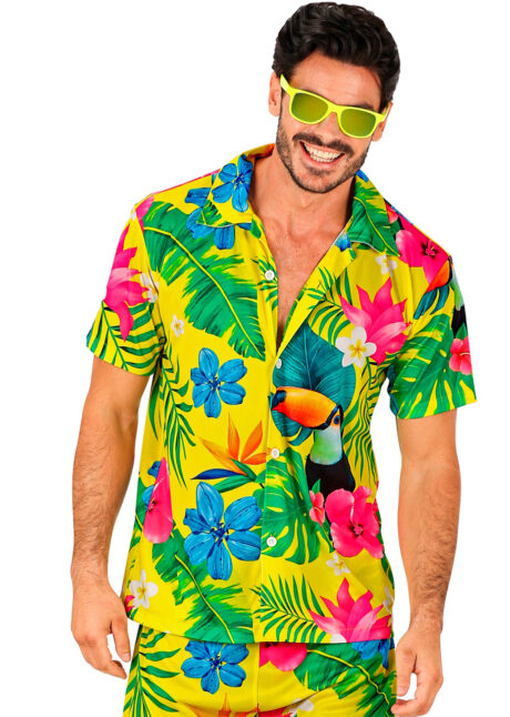 chemise hawaïenne, déguisement Hawaï, thème tropiques, chemise à fleurs, Chemise Hawaïenne et Tropicale, Toucan