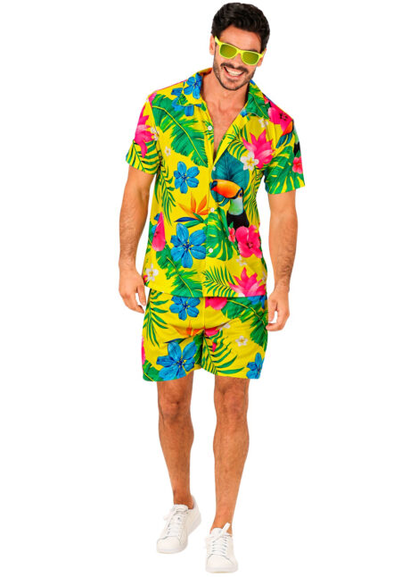 déguisement Hawaï, chemise hawaïenne, déguisement tropical homme, Chemise Hawaï et Tropiques, Toucan, + Short Assorti