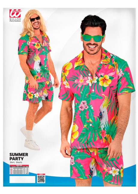 déguisement Hawaï, chemise hawaïenne, déguisement tropical homme, Chemise Hawaïenne et Tropicale, Cacatoes, + Short Assorti