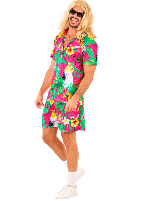 déguisement Hawaï, chemise hawaïenne, déguisement tropical homme, Chemise Hawaï et Tropiques, Cacatoes, + Short Assorti