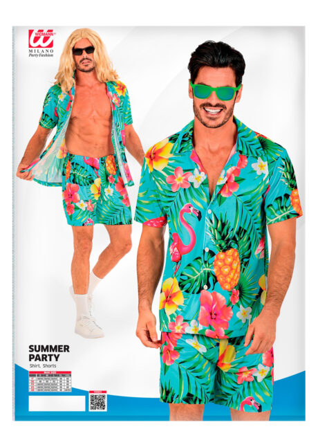 déguisement Hawaï, chemise hawaïenne, déguisement tropical homme, Chemise Hawaïenne et Tropicale, Flamant, + Short Assorti