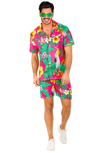 déguisement Hawaï, chemise hawaïenne, déguisement tropical homme, Chemise Hawaïenne et Tropicale, Cacatoes, + Short Assorti