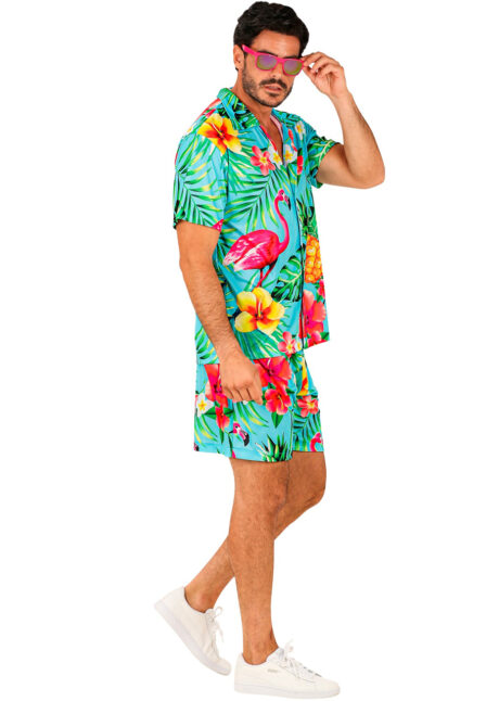 déguisement Hawaï, chemise hawaïenne, déguisement tropical homme, Chemise Hawaï et Tropiques, Flamant, + Short Assorti