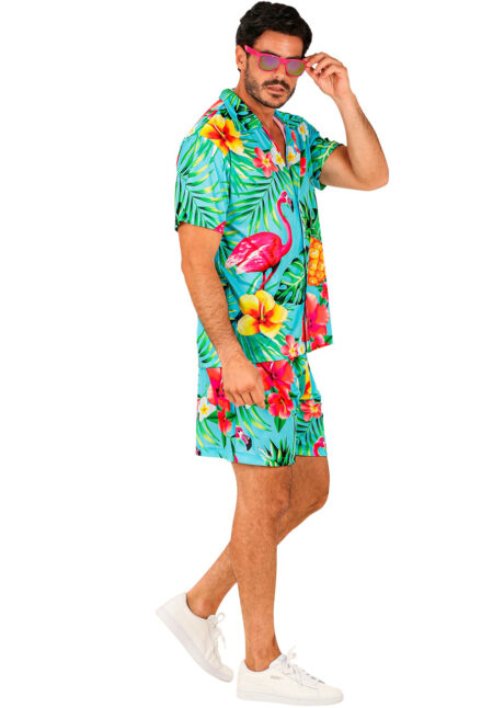 déguisement Hawaï, chemise hawaïenne, déguisement tropical homme, Chemise Hawaïenne et Tropicale, Flamant, + Short Assorti