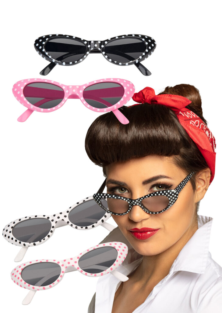 Kit Accessoires Années 50 Pour Déguisement - Écharpe Pois, Gants, Bandeau, Lunettes Œil De Chat, Boucles D'oreilles