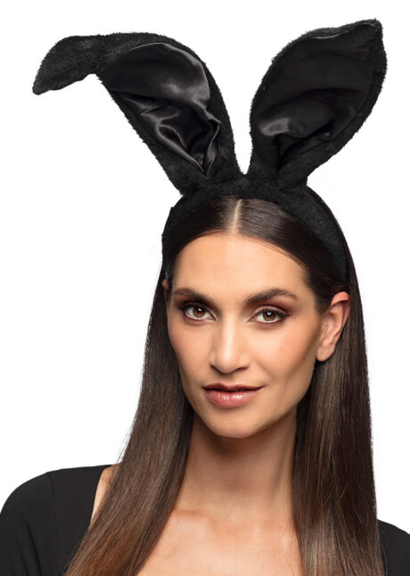 oreilles de lapin, serre tête oreilles de lapin, oreilles de lapin noir, Oreilles de Lapin, Fourrure et Satin Noir, XL