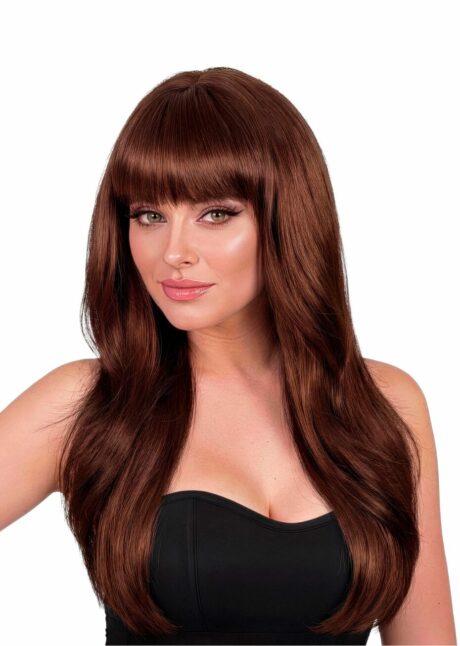 perruque châtain, perruque longue chatain, perruque frange châtain, perruque longue avec frange, Perruque Beautiful Châtain – Longue avec Frange