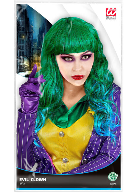 perruque halloween femme, perruque joker femme, perruque verte, Perruque Joker Clown Maléfique, Verte